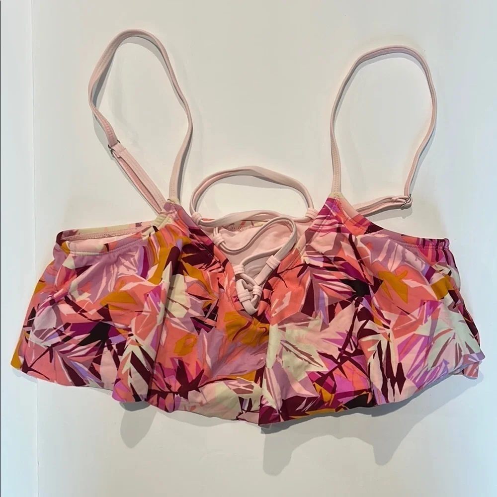 Malibu Dream Girl pink ruffle bikini swim top size large new
